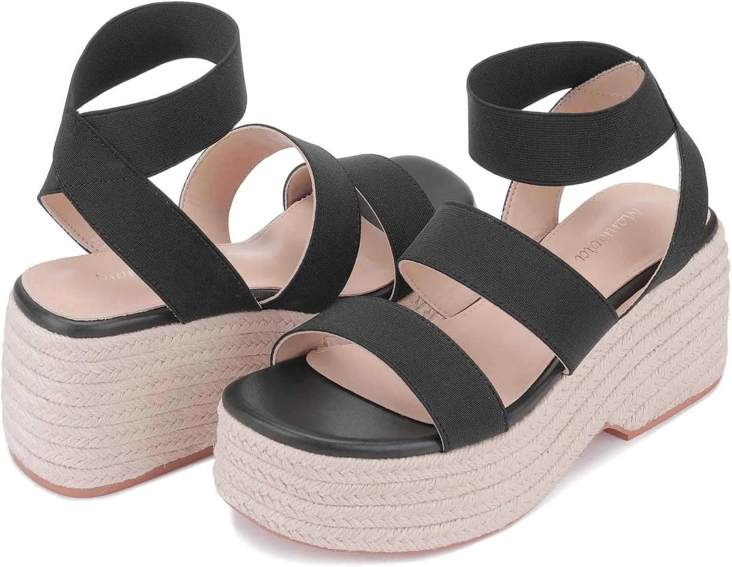 Monrovia Platform Sandals for Women – Elastic Strap Espadrille Wedge Sandals, Comfortable Chunky Heels for Summer Walking, Casual Travel or Beach Outfits