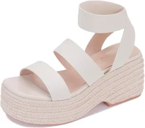 Monrovia Platform Sandals for Women – Elastic Strap Espadrille Wedge Sandals, Comfortable Chunky Heels for Summer Walking, Casual Travel or Beach Outfits