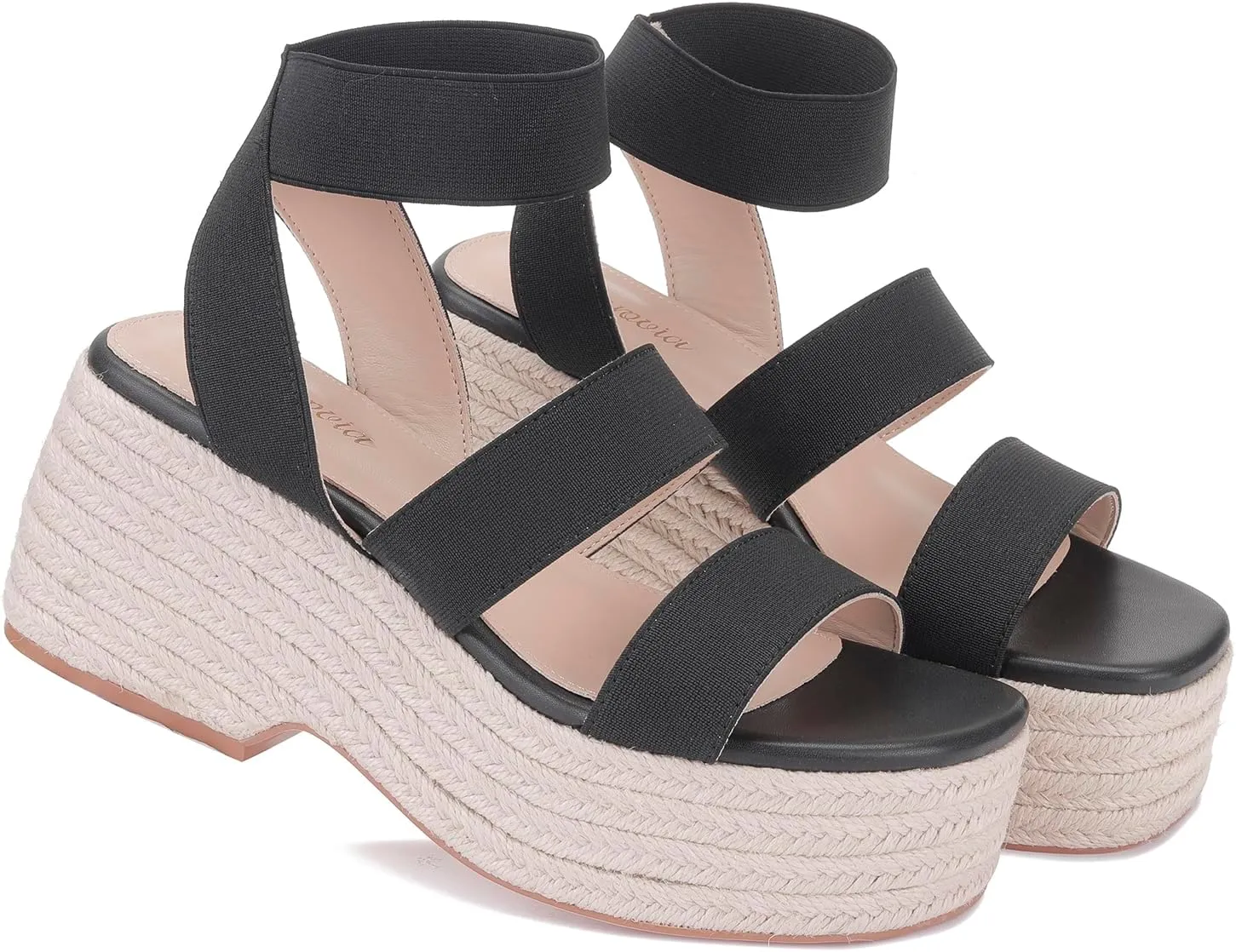 Monrovia Platform Sandals for Women – Elastic Strap Espadrille Wedge Sandals, Comfortable Chunky Heels for Summer Walking, Casual Travel or Beach Outfits