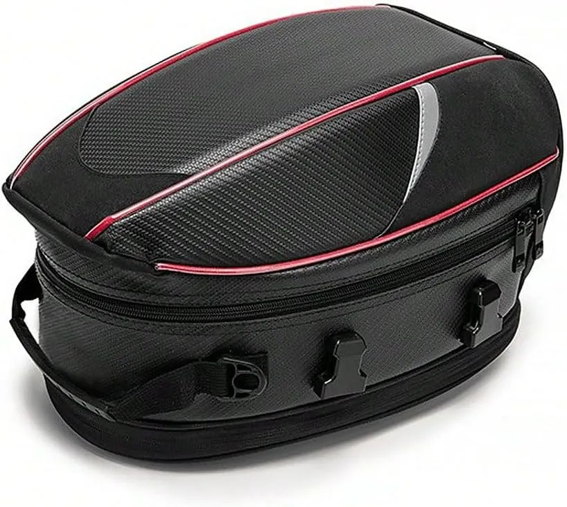 Motorcycle Tail Bag for Peugeot Sum Up 2008-2010, Large Capacity Water-Resistant Wear-Resistant Motorcycle Helmet Bag, Expandable Rear Seat Storage Luggage Backpack,A Red Black