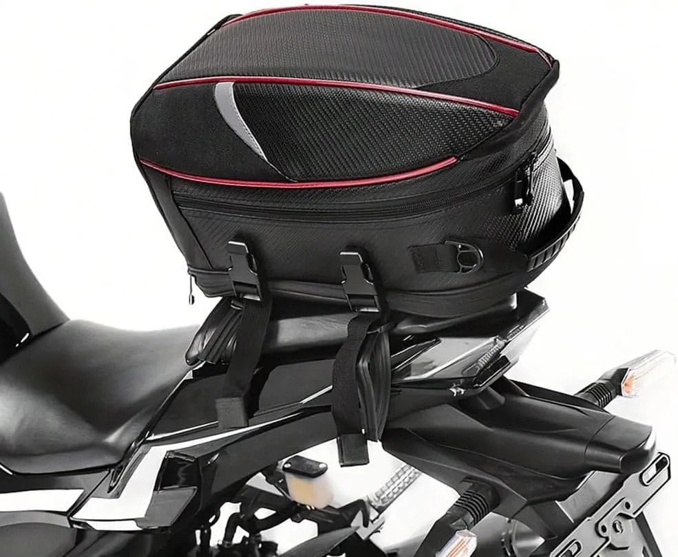 Motorcycle Tail Bag for Peugeot Sum Up 2008-2010, Large Capacity Water-Resistant Wear-Resistant Motorcycle Helmet Bag, Expandable Rear Seat Storage Luggage Backpack,A Red Black