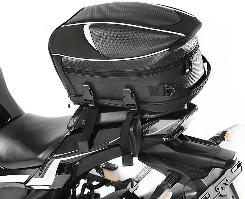Motorcycle Tail Bag for Triumph Speed Triple 1994-2024, Large Capacity Water-Resistant Wear-Resistant Motorcycle Helmet Bag, Expandable Rear Seat Storage Luggage Backpack,B White Black