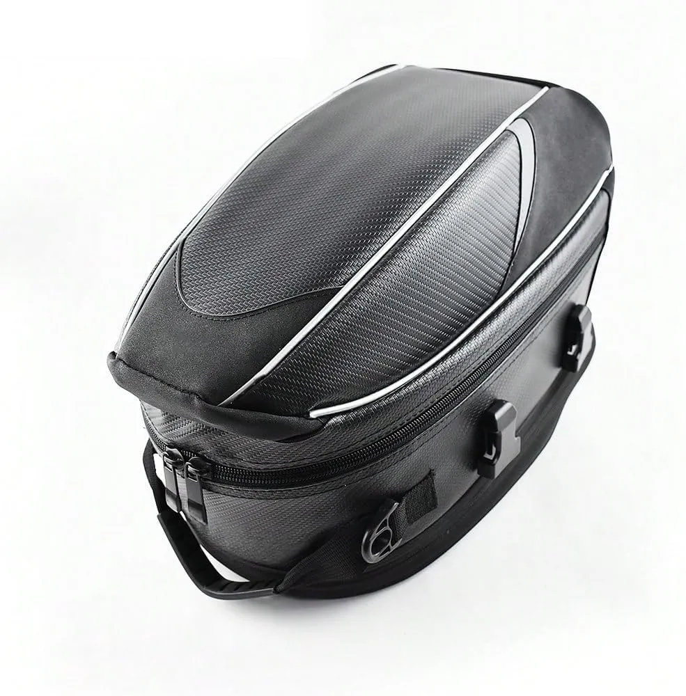 Motorcycle Tail Bag for Triumph Speed Triple 1994-2024, Large Capacity Water-Resistant Wear-Resistant Motorcycle Helmet Bag, Expandable Rear Seat Storage Luggage Backpack,B White Black