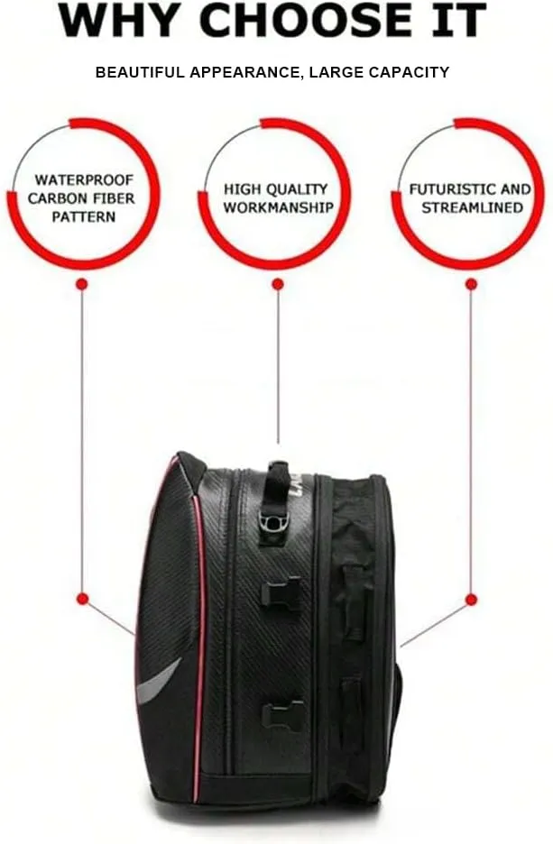 Motorcycle Tail Bag for Triumph Speed Triple 1994-2024, Large Capacity Water-Resistant Wear-Resistant Motorcycle Helmet Bag, Expandable Rear Seat Storage Luggage Backpack,B White Black
