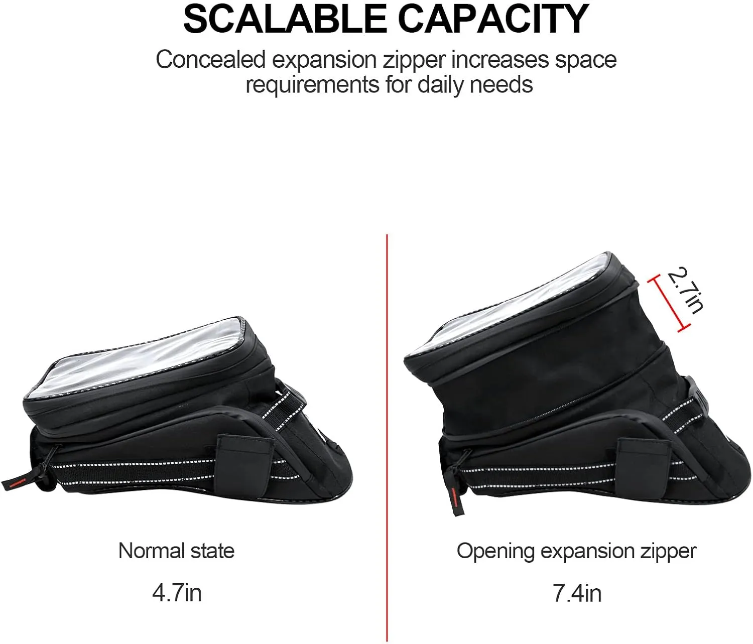 Motorcycle Tank Bag w/Strap Storage Bag Compatible with Honda Yamaha Suzuki Kawasaki Harley Water Resistant (Orange Piping)