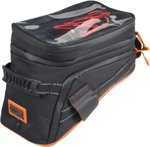 Motorcycle Tank Bag w/Strap Storage Bag Compatible with Honda Yamaha Suzuki Kawasaki Harley Water Resistant (Orange Piping)
