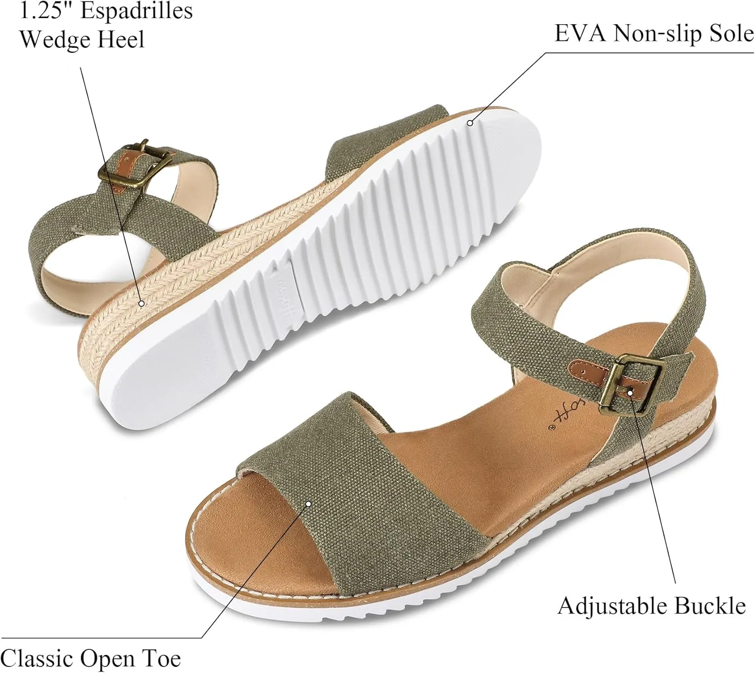 mysoft Women's Comfortable Wedge Sandals Casual Espadrilles Ankle Strap Open Toe Walking Summer Shoes