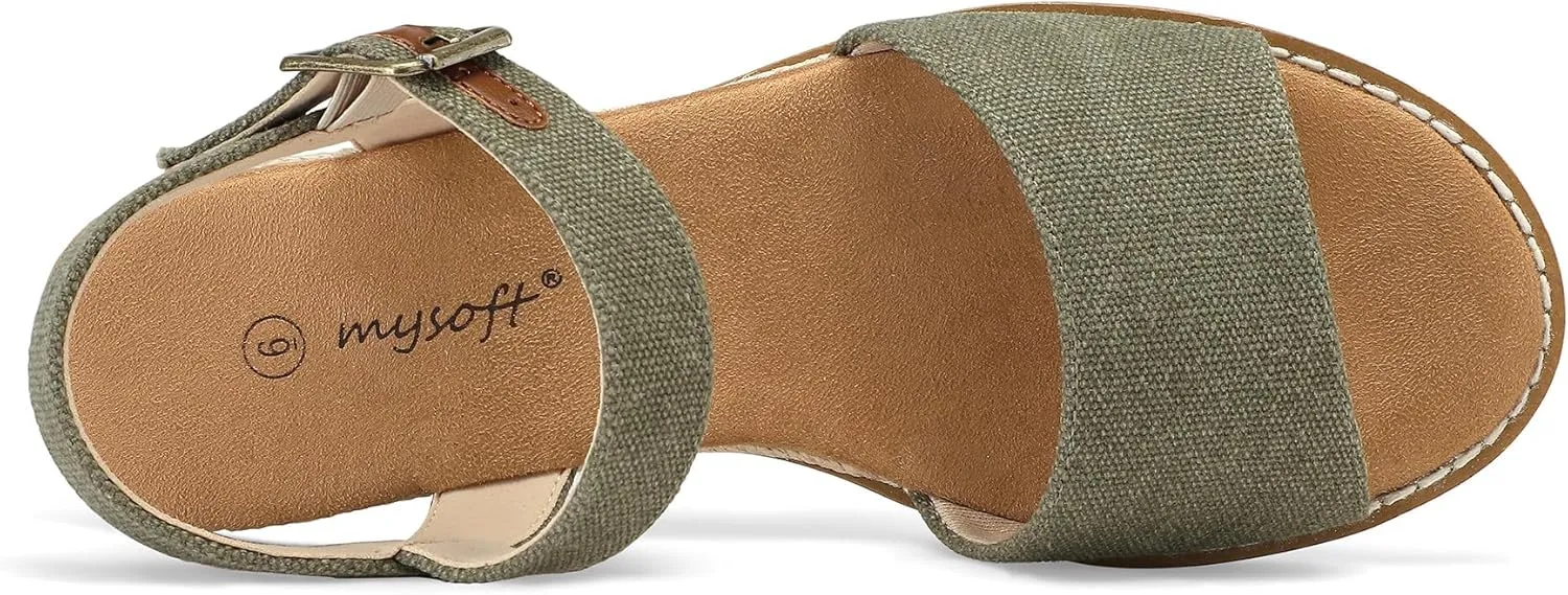 mysoft Women's Comfortable Wedge Sandals Casual Espadrilles Ankle Strap Open Toe Walking Summer Shoes