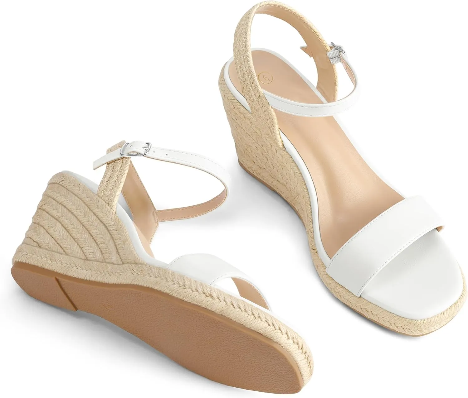 mysoft Women's Platform Espadrille Wedge Sandals Square Open Toe Ankle Strap Buckle Casual Summer Dressy Sandals