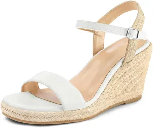 mysoft Women's Platform Espadrille Wedge Sandals Square Open Toe Ankle Strap Buckle Casual Summer Dressy Sandals