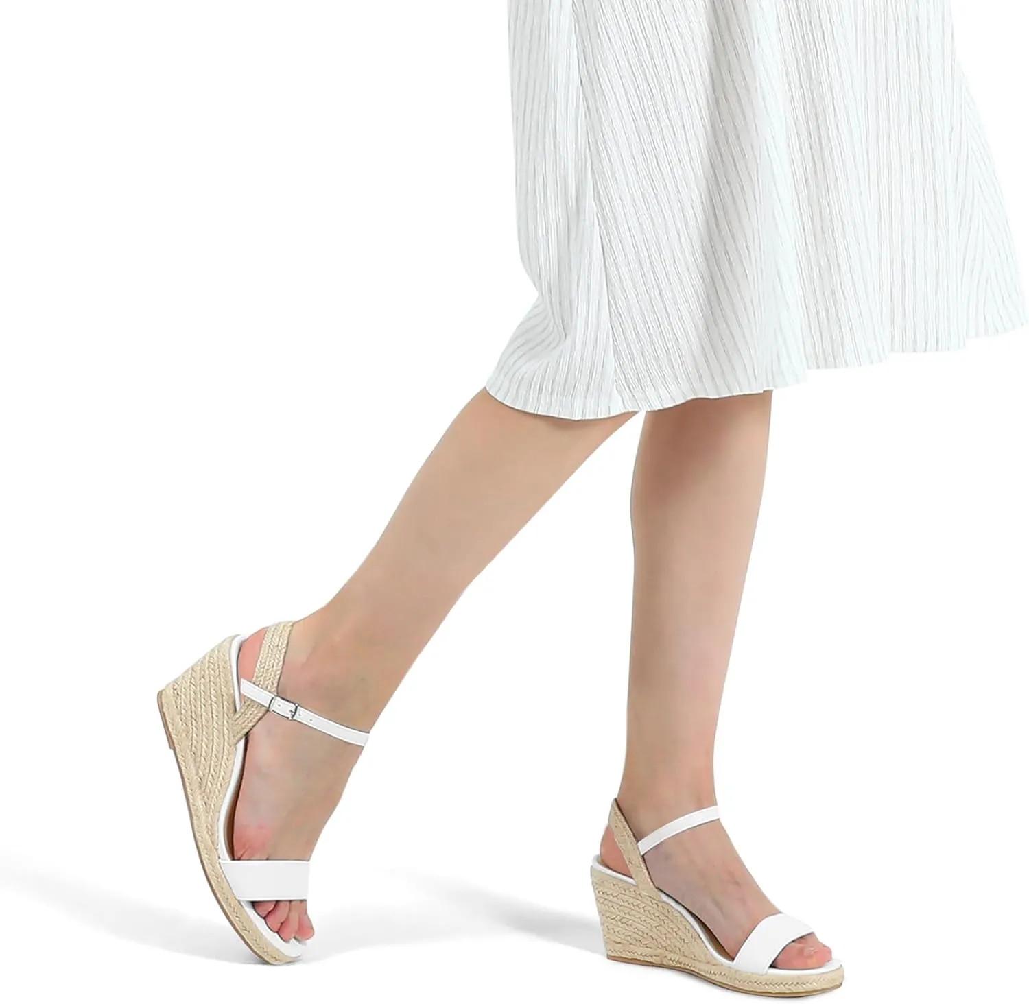 mysoft Women's Platform Espadrille Wedge Sandals Square Open Toe Ankle Strap Buckle Casual Summer Dressy Sandals