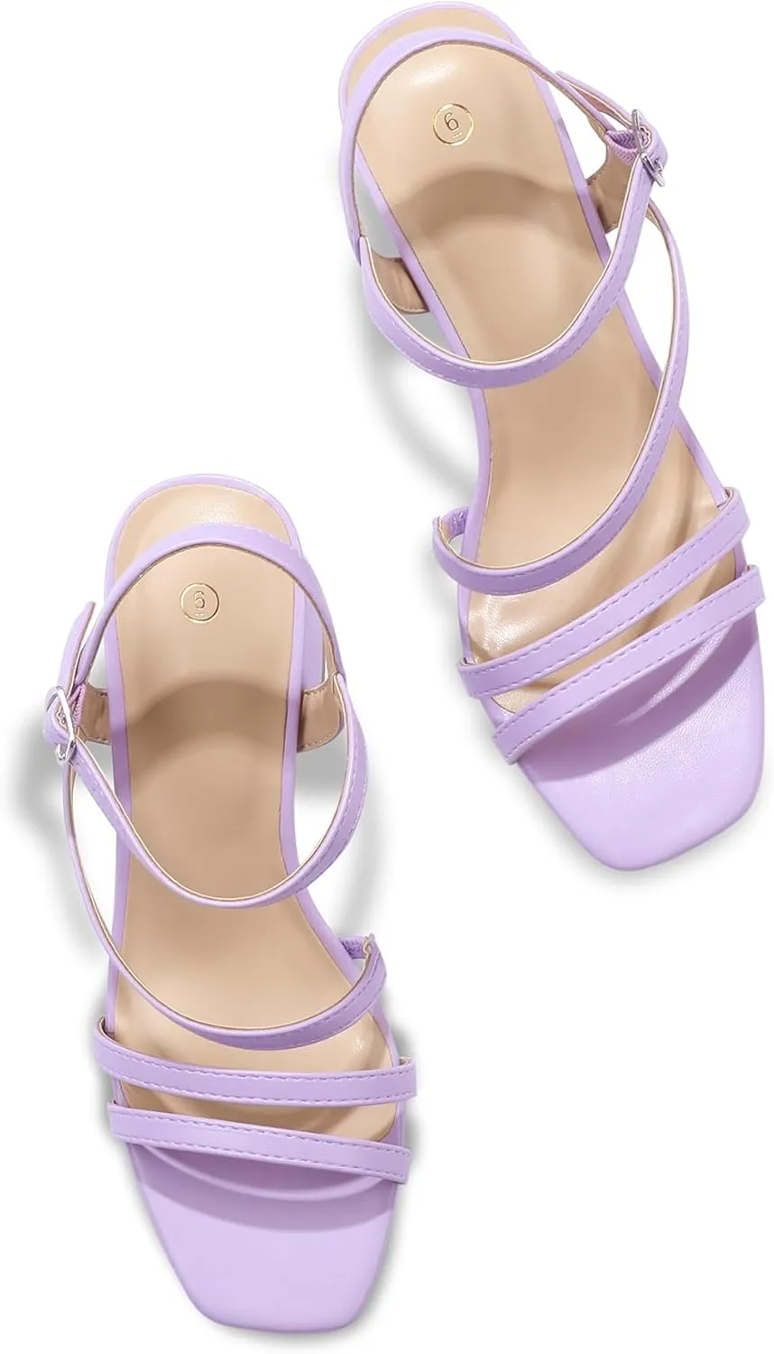 mysoft Women's Strappy Low Chunky Block Heel Sandals Open Toe Dress Shoes