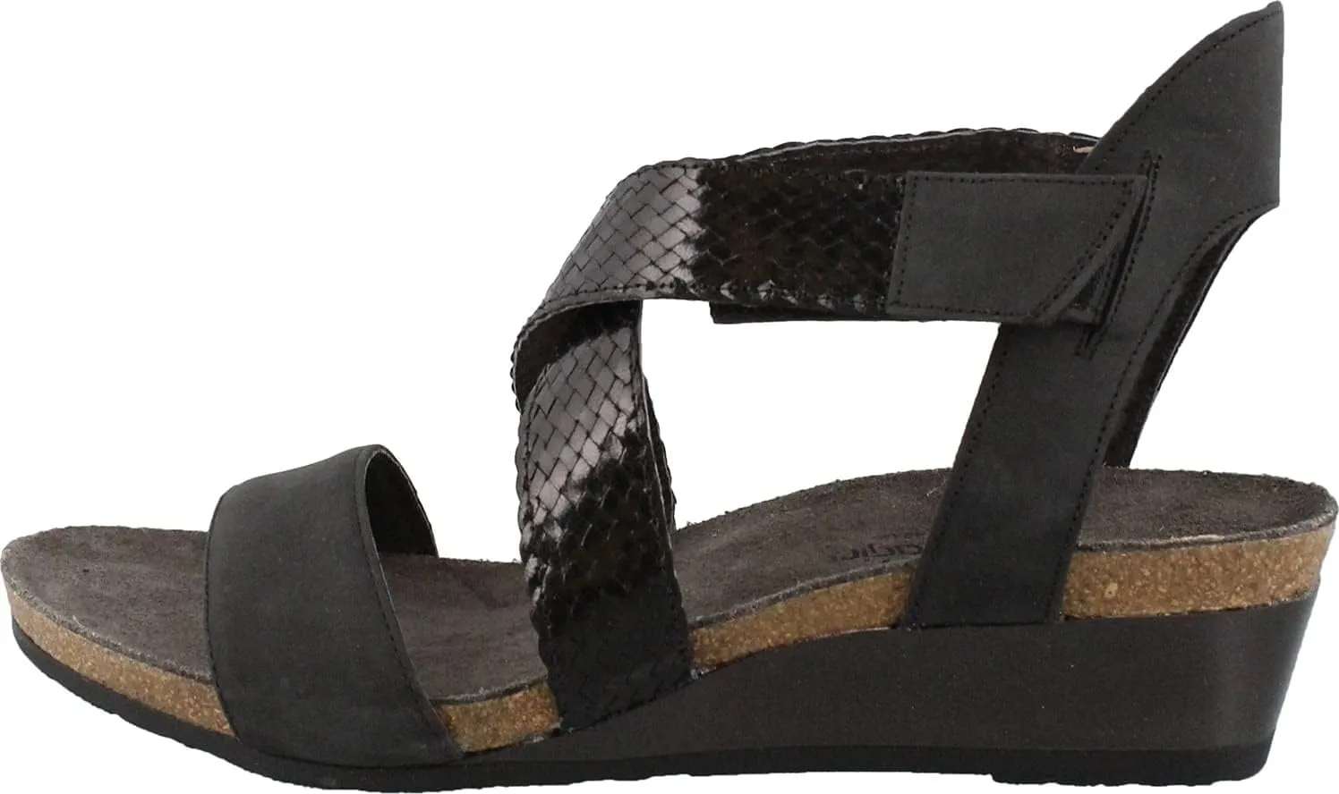 NAOT Women's Cupid Wedge Sandal Oily Coal Nubuck/Black Braid 8 M US