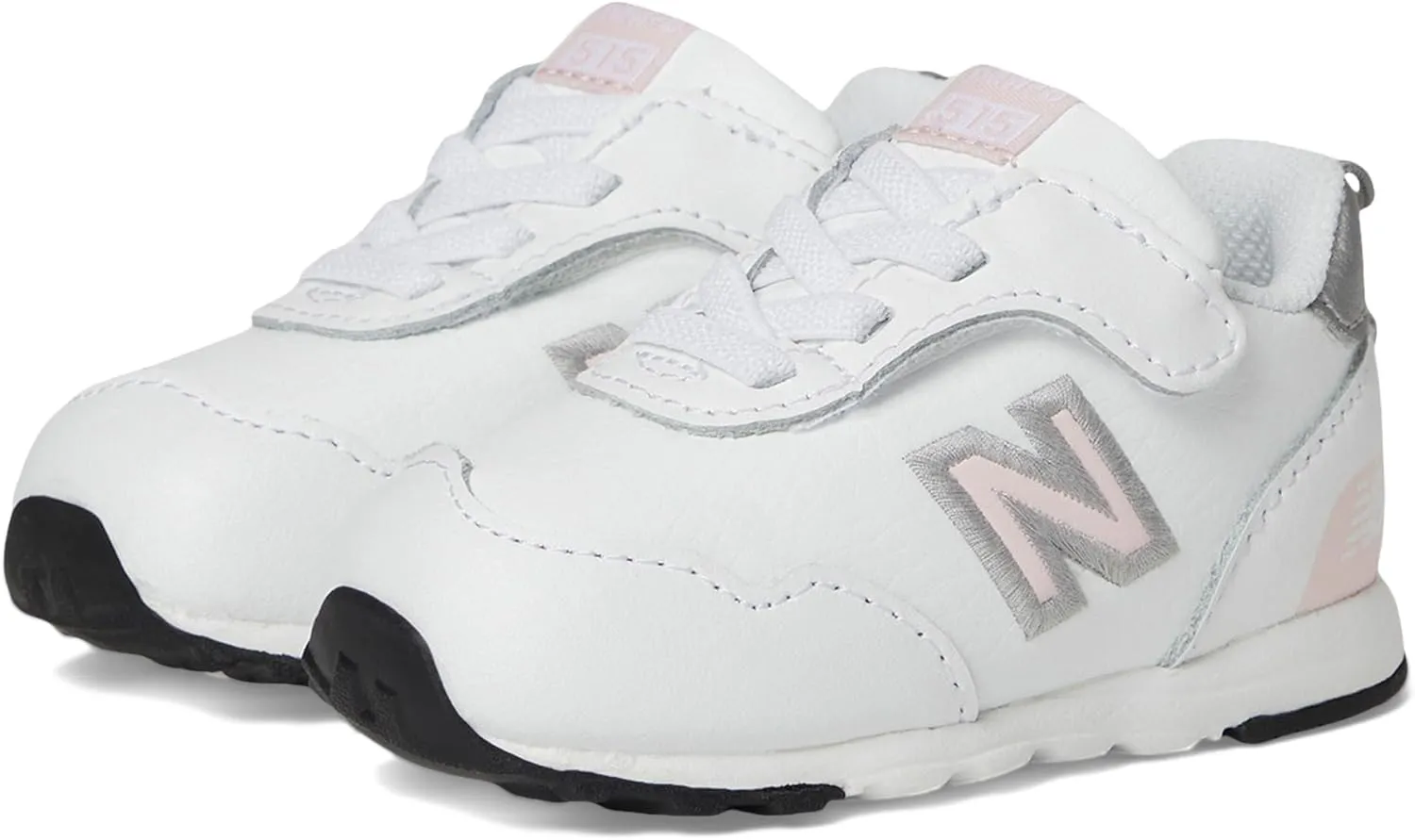 New Balance Baby 515 V1 New-b Hook and Loop Sneaker, White/Shell Pink, 3.5 Wide US Unisex Infant