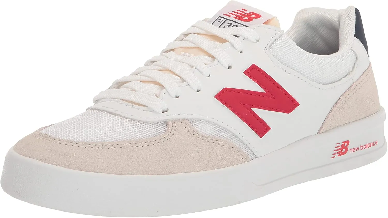 New Balance Men's 300 V3 Court Sneaker, White/Red, 5.5