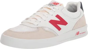 New Balance Men's 300 V3 Court Sneaker, White/Red, 5.5