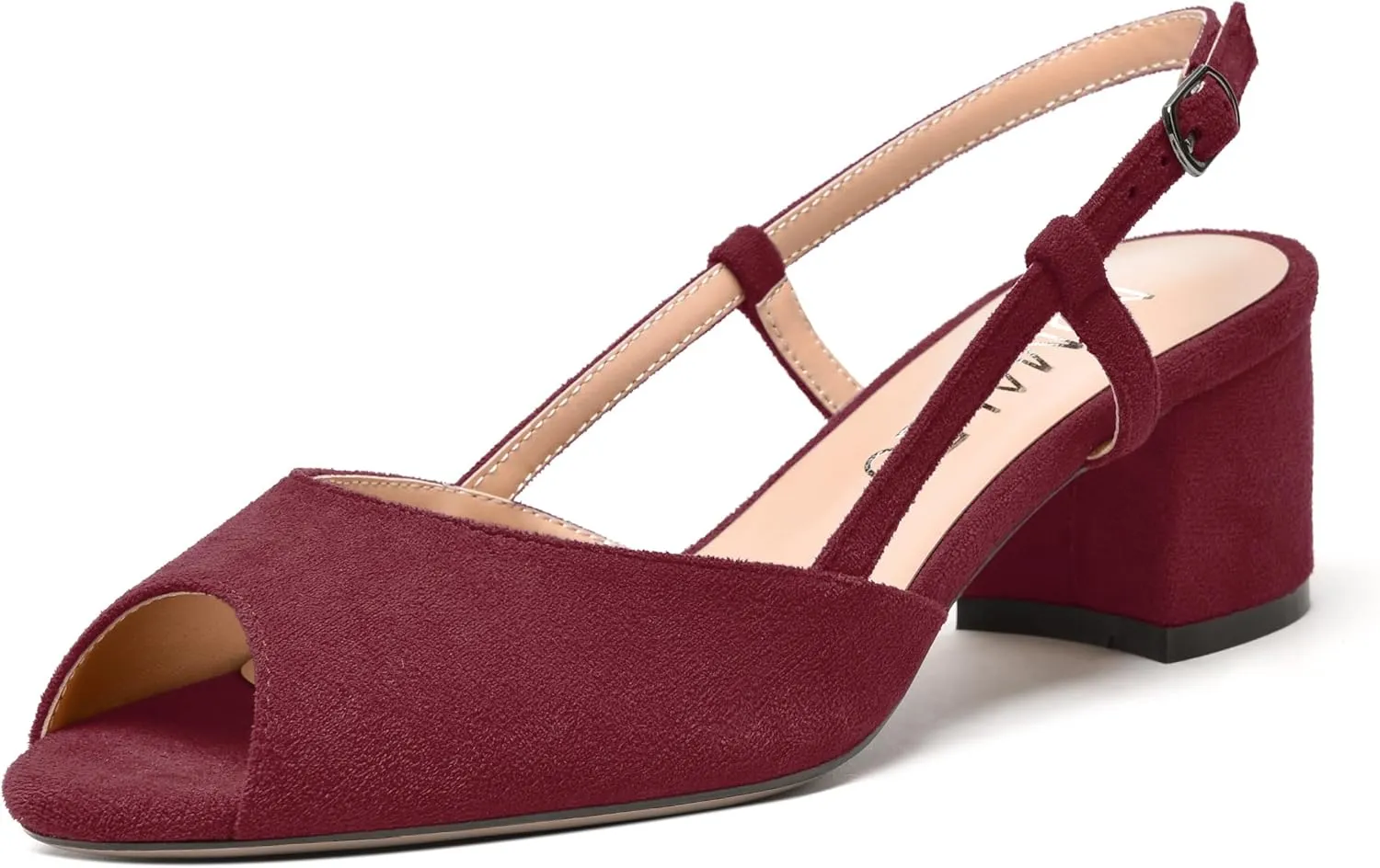 NUMALEO Womens Party Suede Buckle Comfortable Slingback Peep Toe Sexy Chunky Low Heel Pumps Shoes 2 Inch