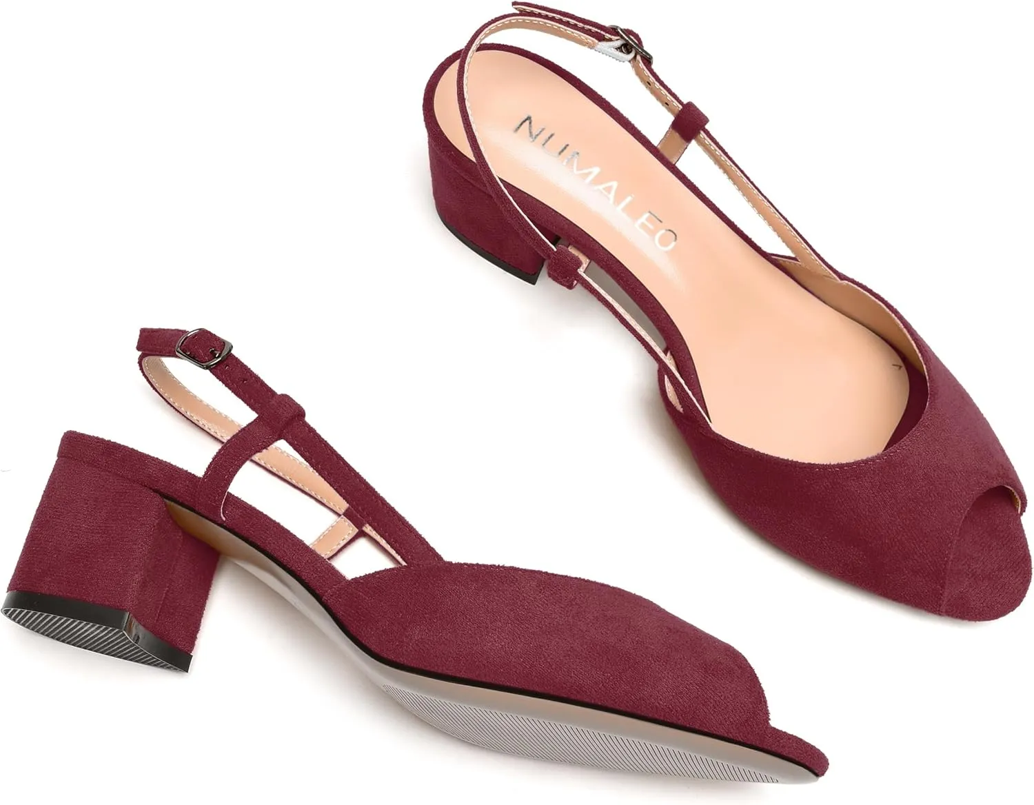 NUMALEO Womens Party Suede Buckle Comfortable Slingback Peep Toe Sexy Chunky Low Heel Pumps Shoes 2 Inch