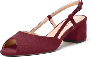 NUMALEO Womens Party Suede Buckle Comfortable Slingback Peep Toe Sexy Chunky Low Heel Pumps Shoes 2 Inch