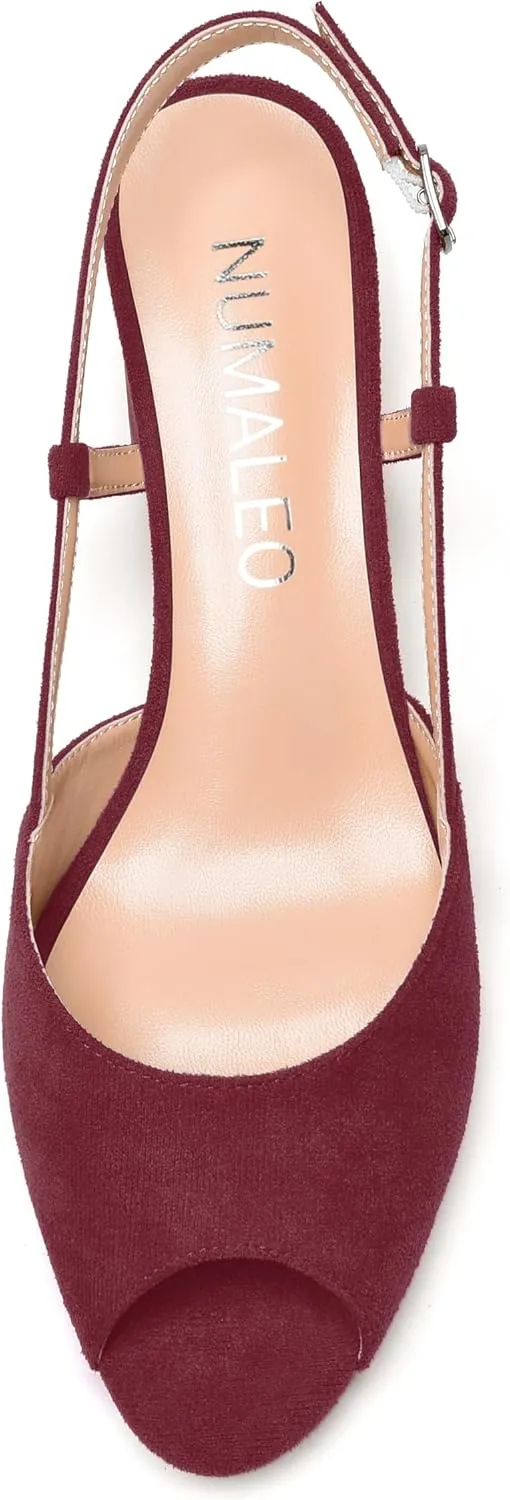 NUMALEO Womens Party Suede Buckle Comfortable Slingback Peep Toe Sexy Chunky Low Heel Pumps Shoes 2 Inch