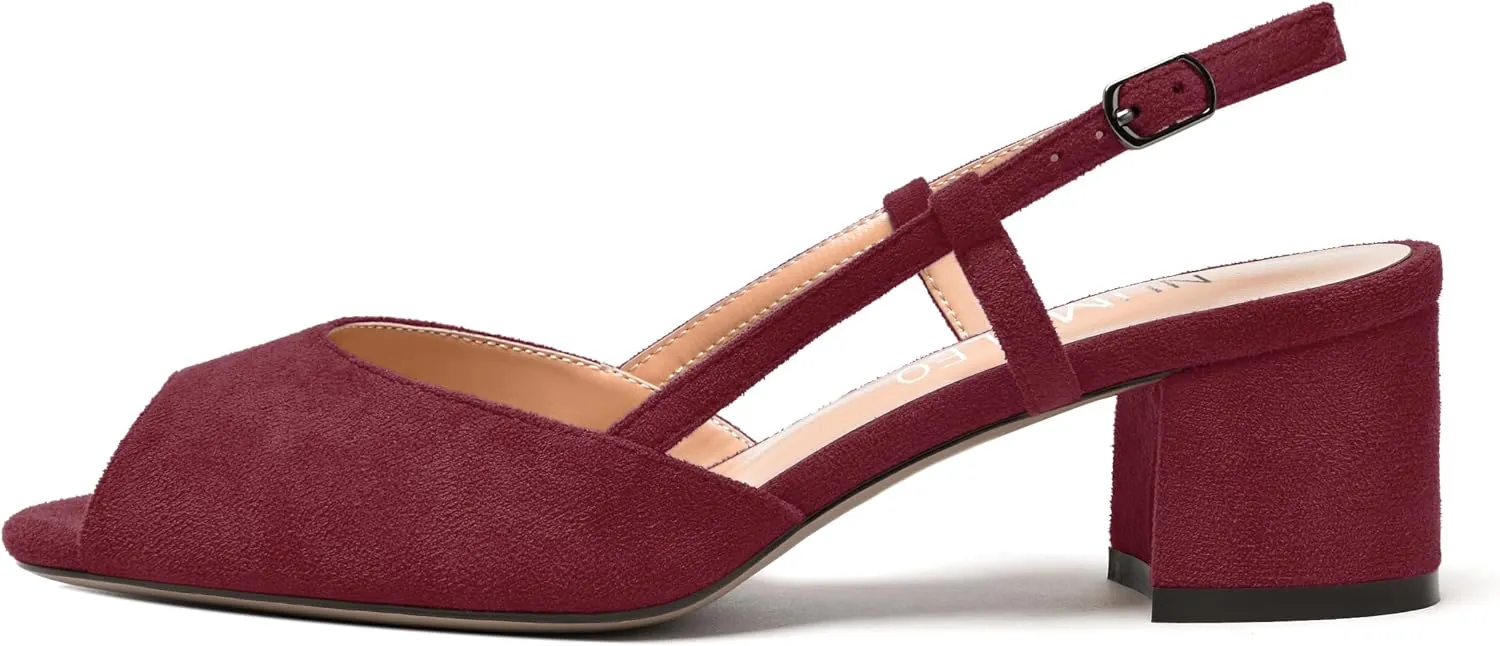 NUMALEO Womens Party Suede Buckle Comfortable Slingback Peep Toe Sexy Chunky Low Heel Pumps Shoes 2 Inch
