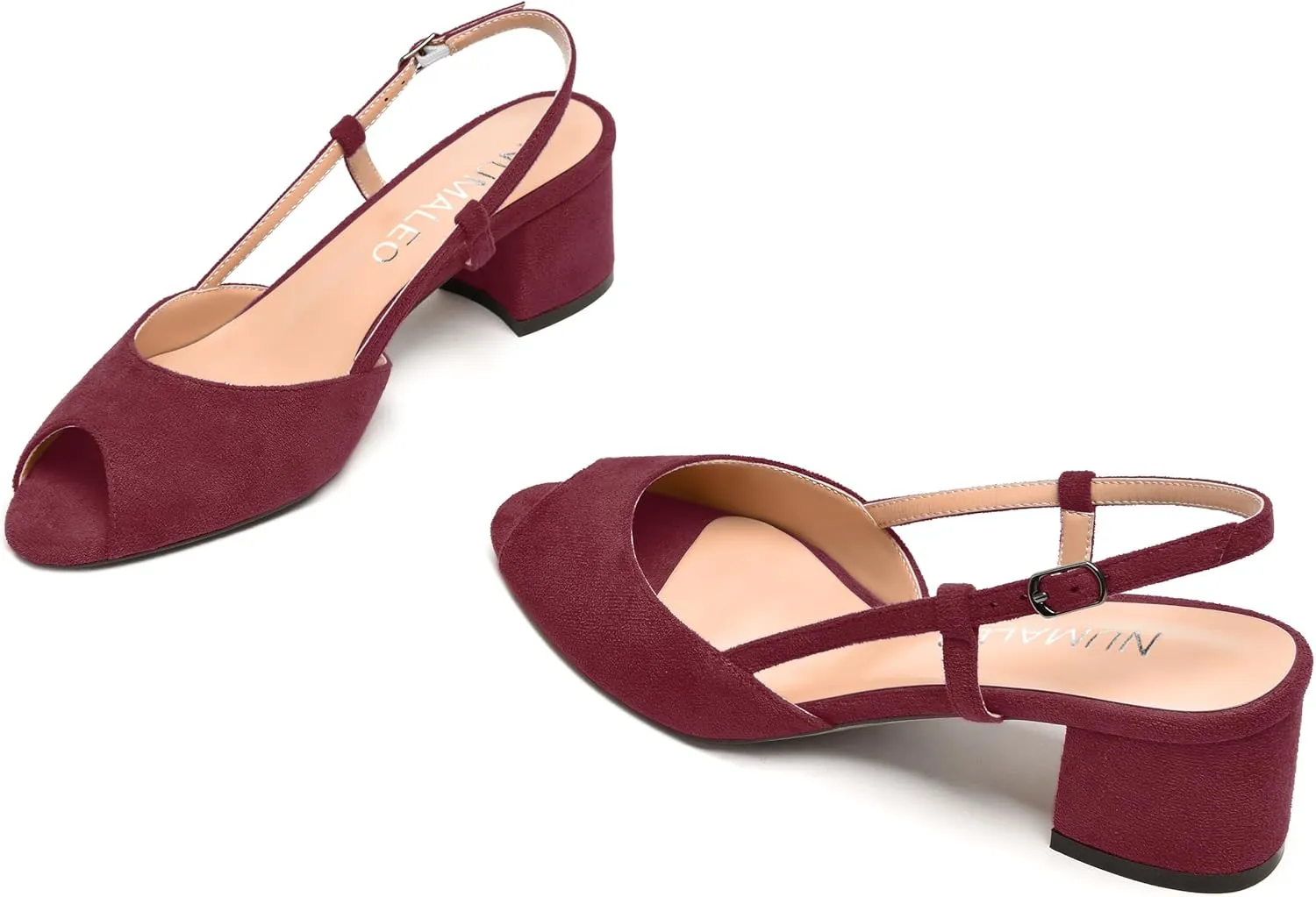 NUMALEO Womens Party Suede Buckle Comfortable Slingback Peep Toe Sexy Chunky Low Heel Pumps Shoes 2 Inch