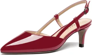 NUMALEO Womens Pointed Toe Buckle Fashion Patent Wedding Dress Slingback Kitten Low Heel Pumps Shoes 2 Inch