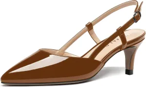 NUMALEO Womens Pointed Toe Buckle Fashion Patent Wedding Dress Slingback Kitten Low Heel Pumps Shoes 2 Inch