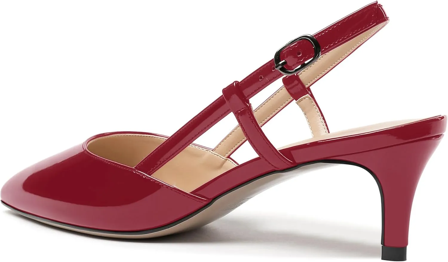 NUMALEO Womens Pointed Toe Buckle Fashion Patent Wedding Dress Slingback Kitten Low Heel Pumps Shoes 2 Inch