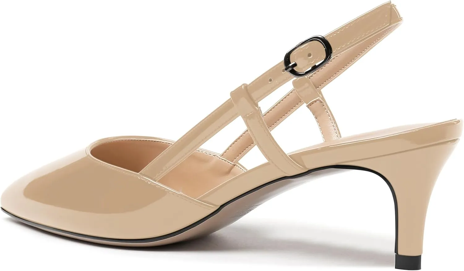 NUMALEO Womens Pointed Toe Buckle Fashion Patent Wedding Dress Slingback Kitten Low Heel Pumps Shoes 2 Inch