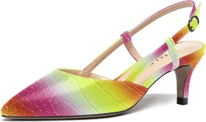NUMALEO Womens Pointed Toe Buckle Fashion Patent Wedding Dress Slingback Kitten Low Heel Pumps Shoes 2 Inch