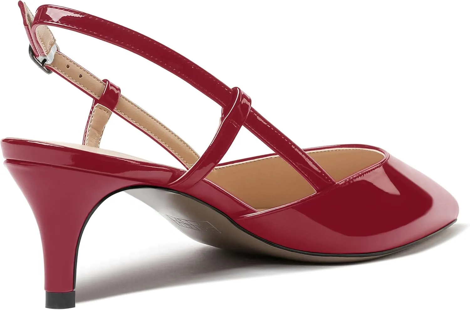 NUMALEO Womens Pointed Toe Buckle Fashion Patent Wedding Dress Slingback Kitten Low Heel Pumps Shoes 2 Inch