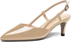 NUMALEO Womens Pointed Toe Buckle Fashion Patent Wedding Dress Slingback Kitten Low Heel Pumps Shoes 2 Inch