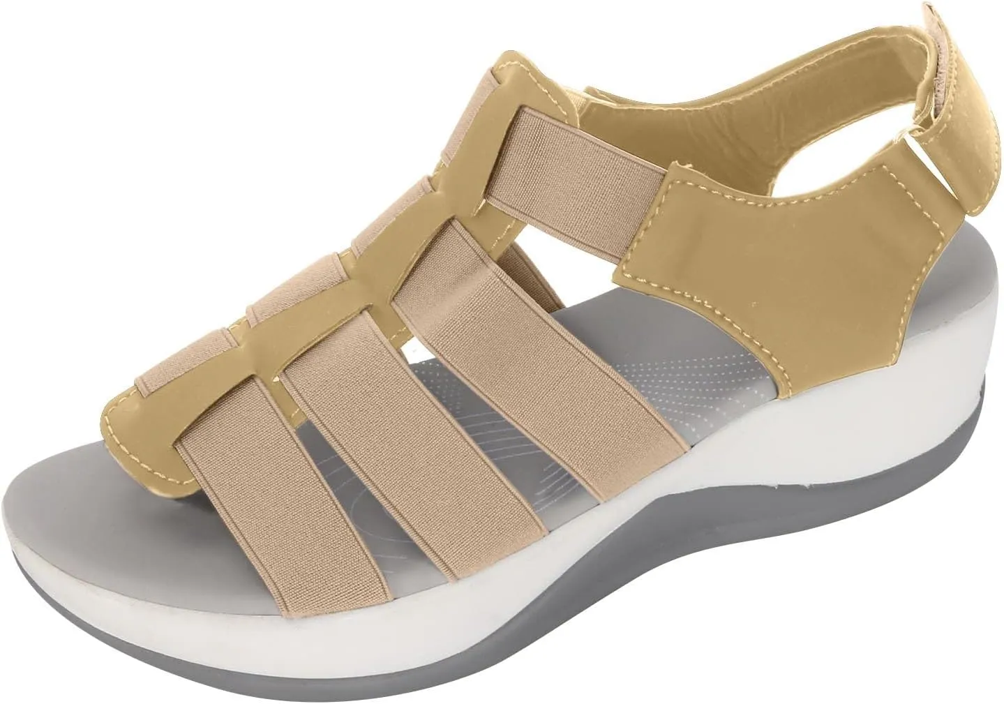 oiangi Comfortable Wedges Sandals for Women Platform Slipper Summer Casual Round Toe Open Toe Straps Hook and Loop Sandals Lightweight Outdoor Shoes