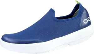 OOFOS OOmg eeZee Low Shoe, White & Navy - Women’s Size 8 - Lightweight Recovery Footwear - Reduces Stress on Feet, Joints & Back - Machine Washable