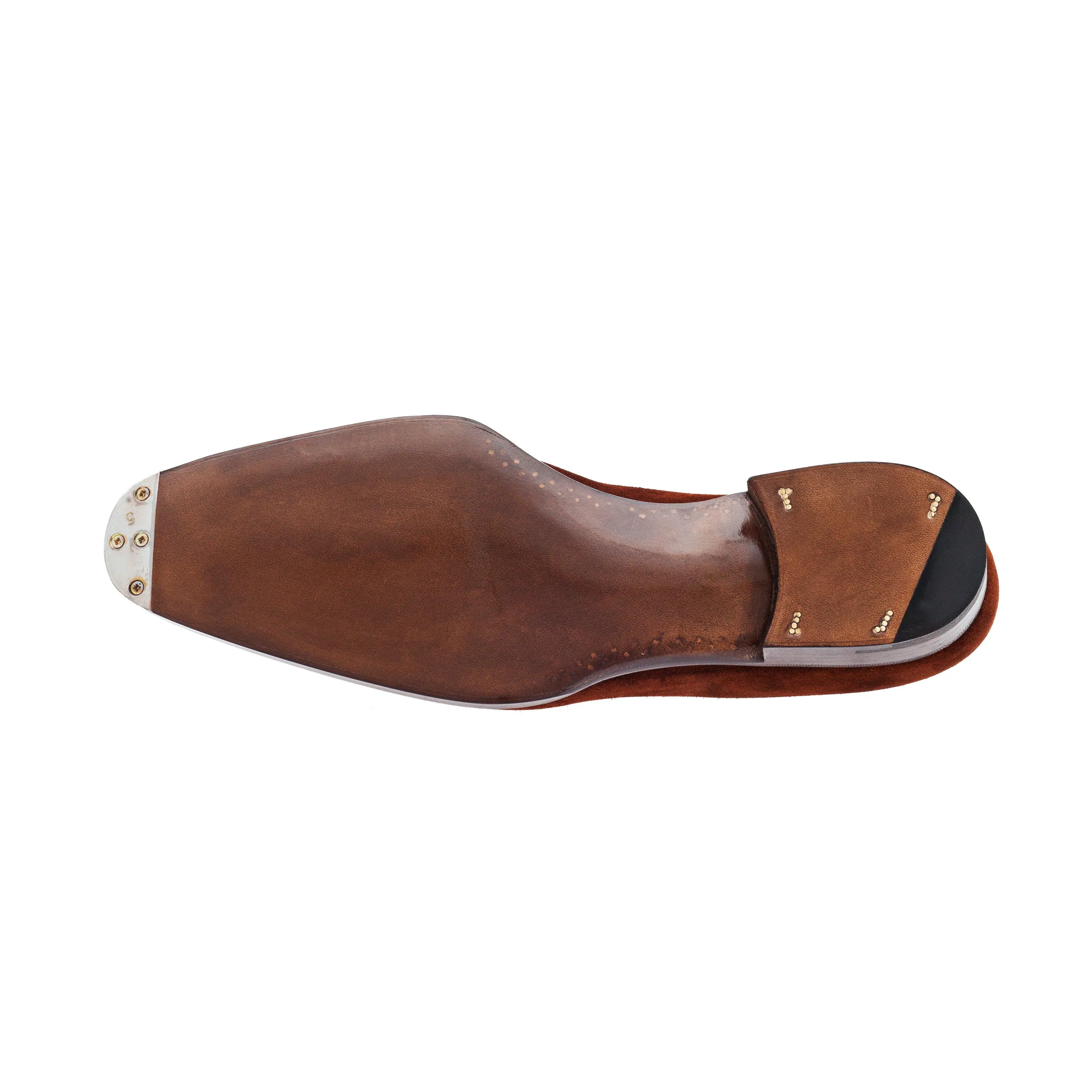 Oxford, center seam in Tabbachho suede Hunting calf leather, green lining