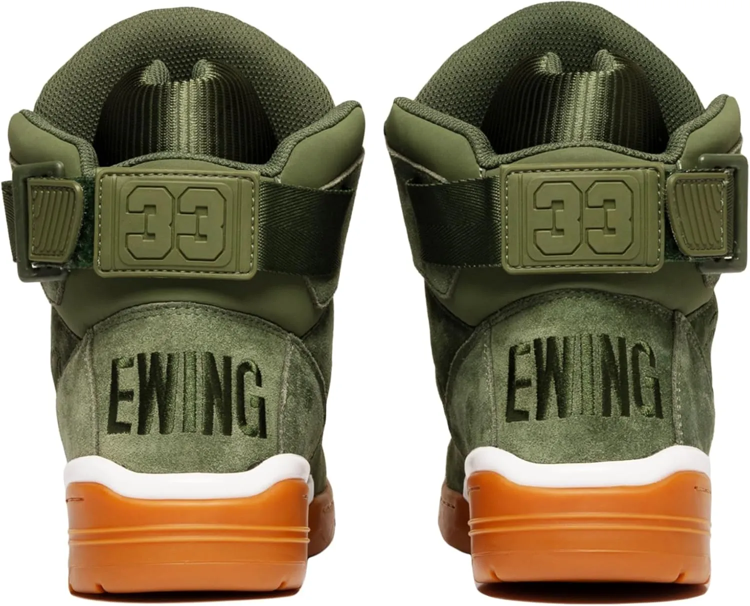 PATRICK EWING Athletics 33 HI Chive Green/White/Gum Retro Sneakers Premium Suede Upper Classic Gum Sole