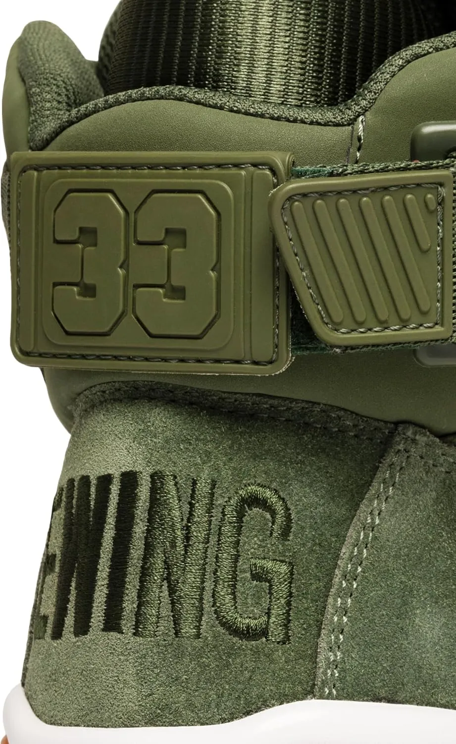PATRICK EWING Athletics 33 HI Chive Green/White/Gum Retro Sneakers Premium Suede Upper Classic Gum Sole
