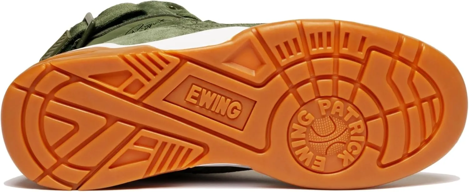 PATRICK EWING Athletics 33 HI Chive Green/White/Gum Retro Sneakers Premium Suede Upper Classic Gum Sole