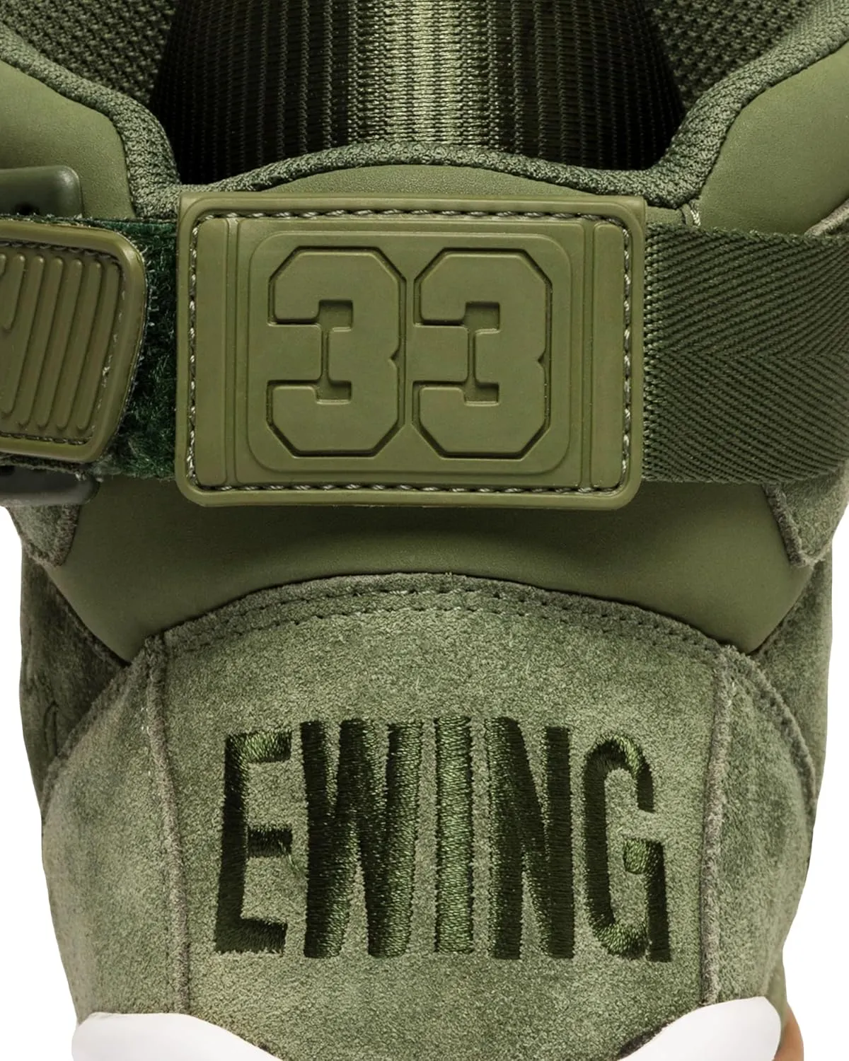 PATRICK EWING Athletics 33 HI Chive Green/White/Gum Retro Sneakers Premium Suede Upper Classic Gum Sole
