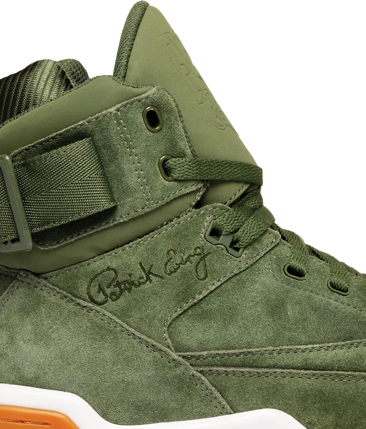 PATRICK EWING Athletics 33 HI Chive Green/White/Gum Retro Sneakers Premium Suede Upper Classic Gum Sole