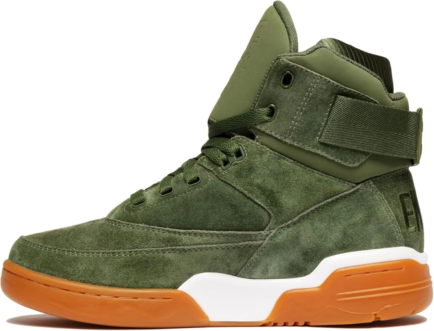PATRICK EWING Athletics 33 HI Chive Green/White/Gum Retro Sneakers Premium Suede Upper Classic Gum Sole