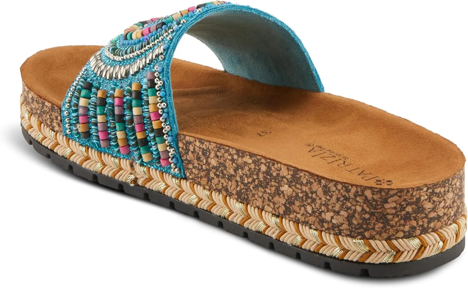 PATRIZIA Women's SWIRLA Multicolor Beaded One-Band Slide Cork Wedge Sandals