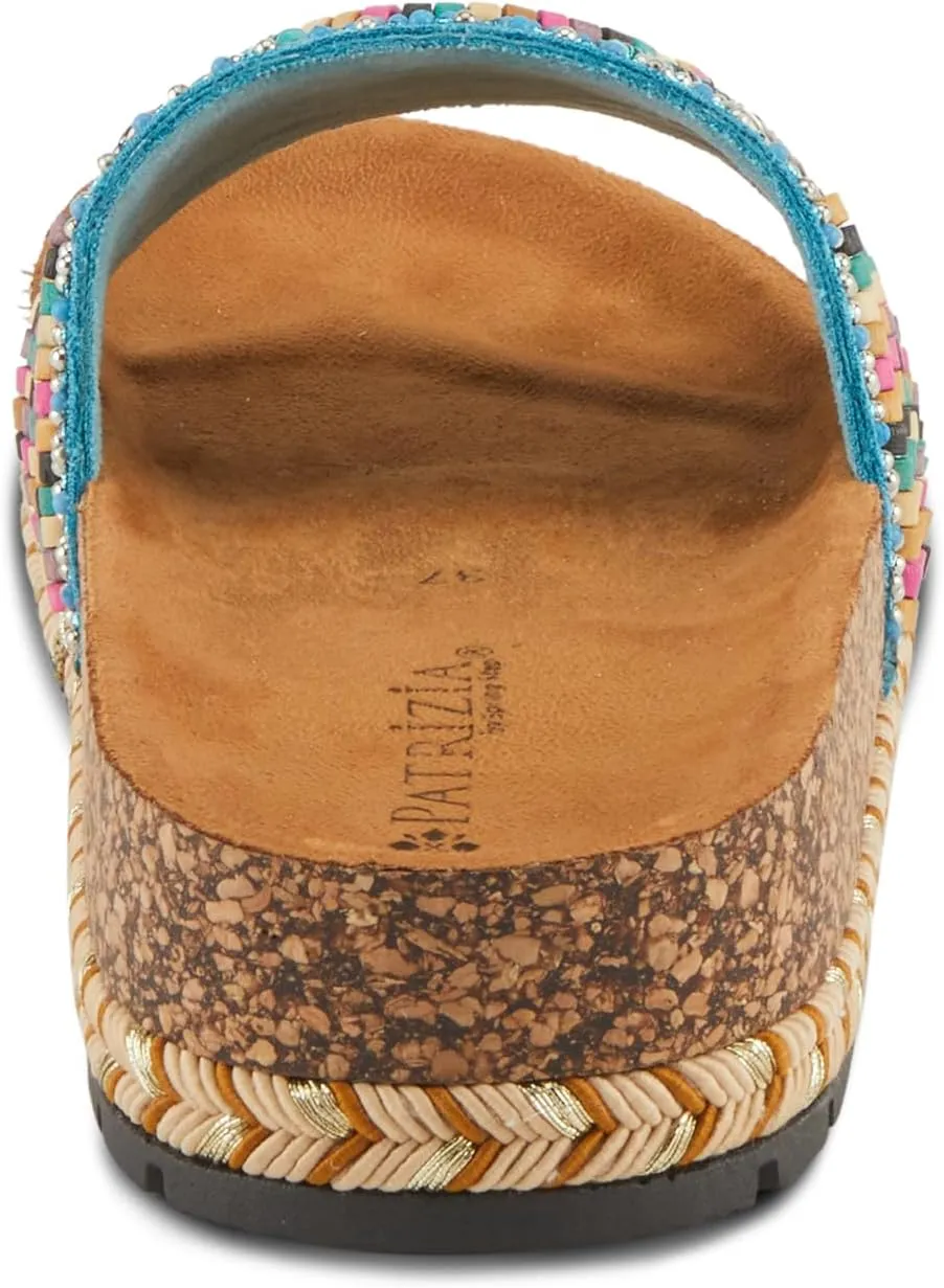 PATRIZIA Women's SWIRLA Multicolor Beaded One-Band Slide Cork Wedge Sandals