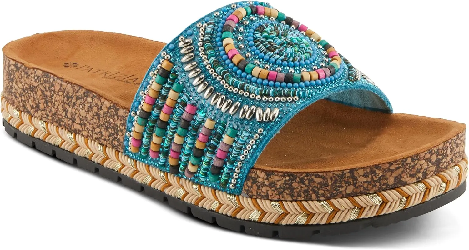 PATRIZIA Women's SWIRLA Multicolor Beaded One-Band Slide Cork Wedge Sandals