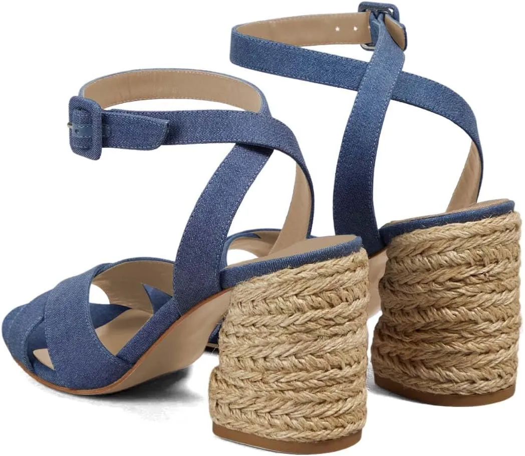 Pazzion Women Open Round Toe Block Heeled Sandals Crossover Straps Buckle Up High Heel Pumps Fashion Summer Evening Shoes Size 4-16 US