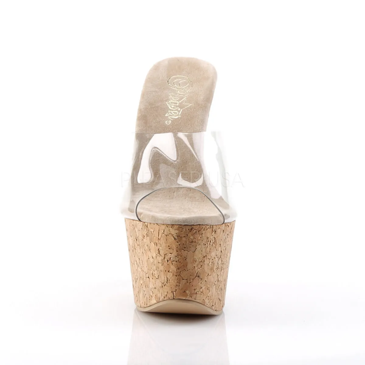 PLEASER BEAU-601 Clear-Tan-Cork Wedges