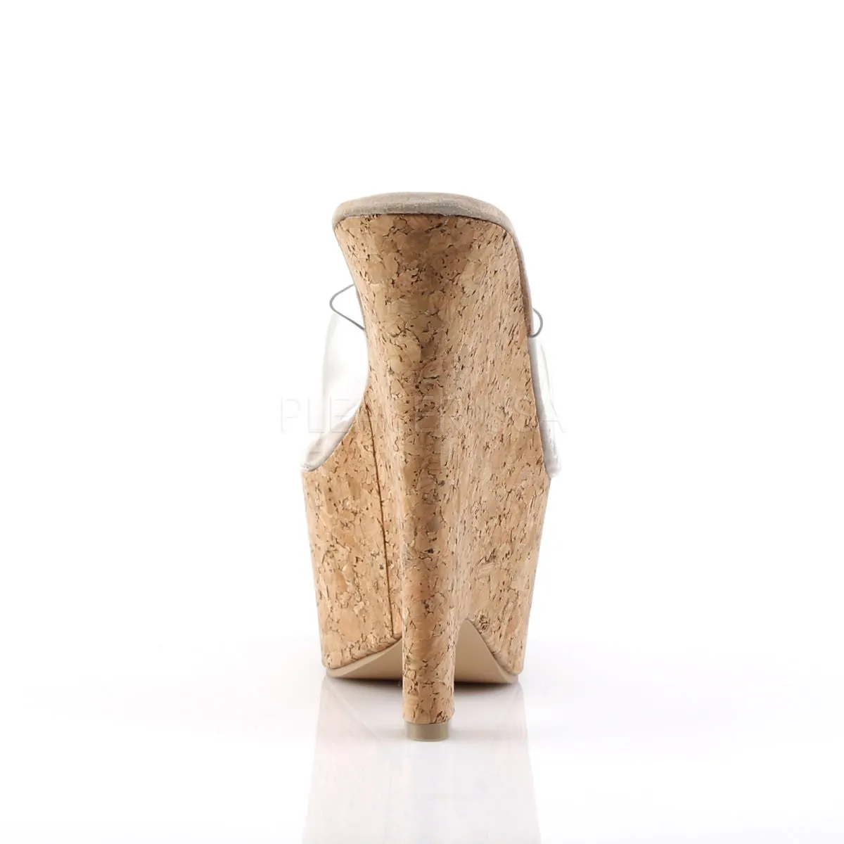 PLEASER BEAU-601 Clear-Tan-Cork Wedges