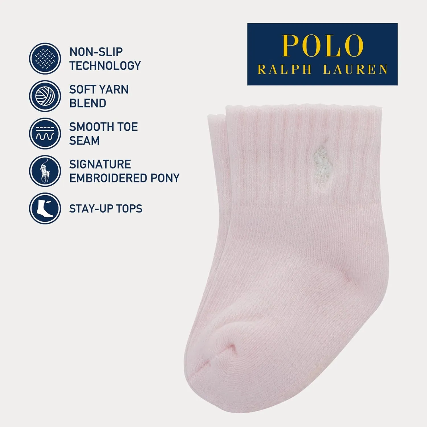 Polo Ralph Lauren Baby Classic Sport Ankle Socks-6 Pair Pack-Soft Stretchy Yarn & Stay Up Top