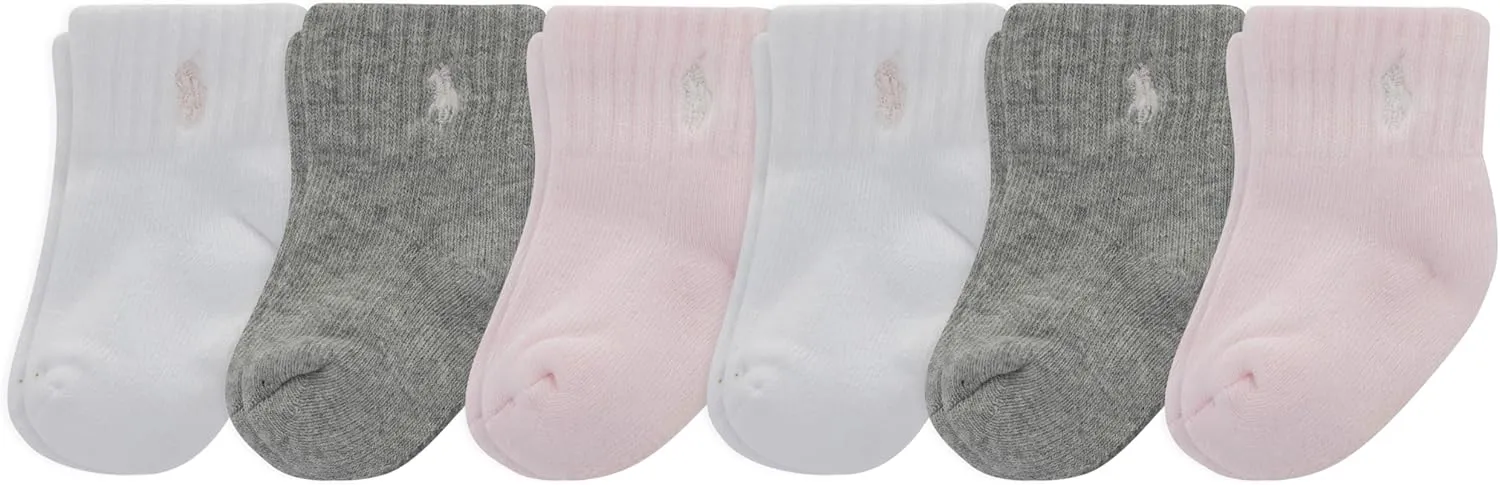 Polo Ralph Lauren Baby Classic Sport Ankle Socks-6 Pair Pack-Soft Stretchy Yarn & Stay Up Top